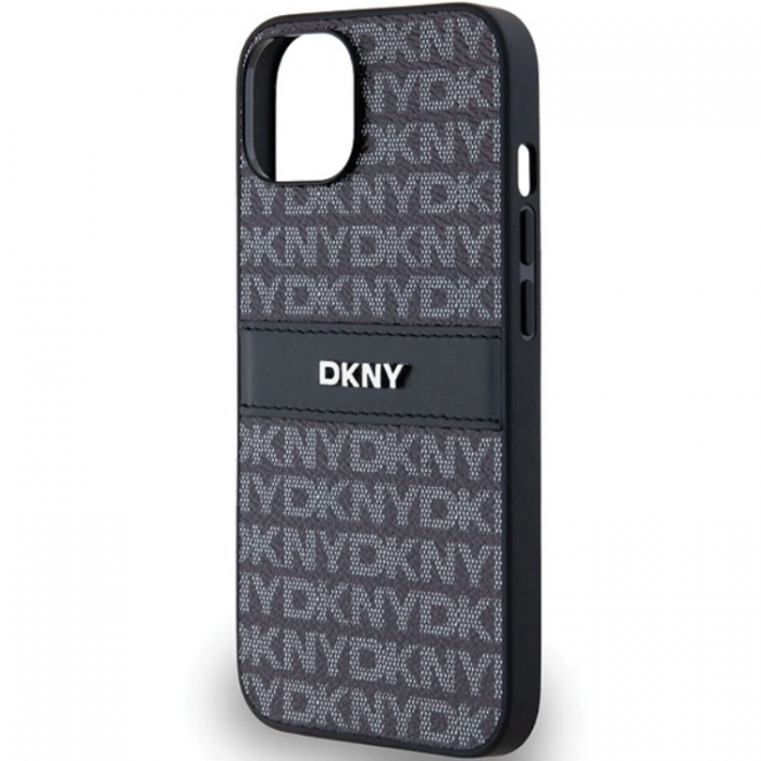 DKNY - DKNY iPhone 15/14/13 Mobilskal Lder Mono Stripe & Metal Logo - Svart