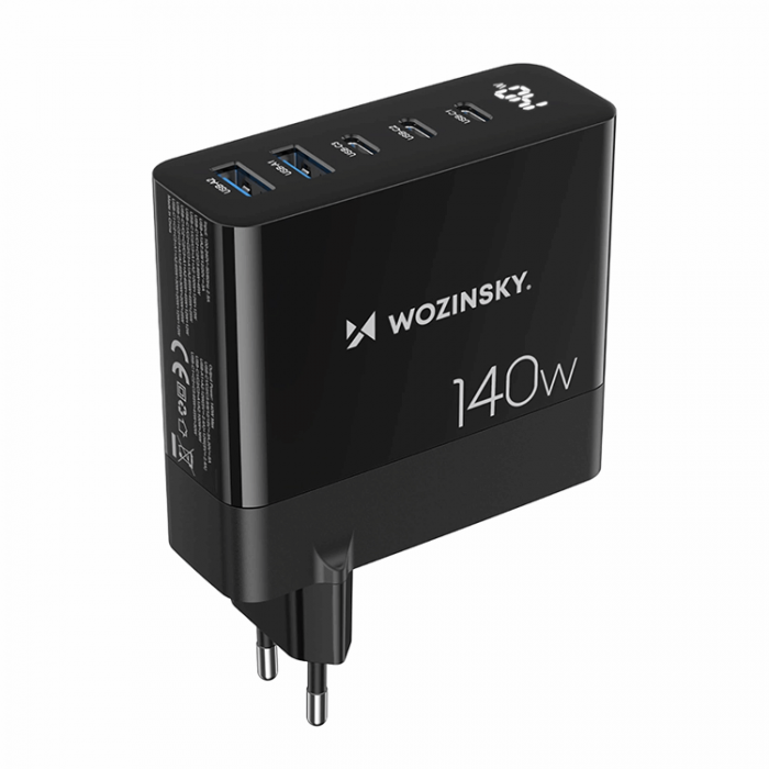 Wozinsky - Wozinsky Vggladdare 140W GaN 3 x USB-C/2 x USB-A - Svart