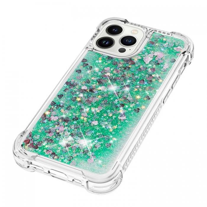 A-One Brand - iPhone 14 Pro Max Skal Liquid Floating Glitter - Grn