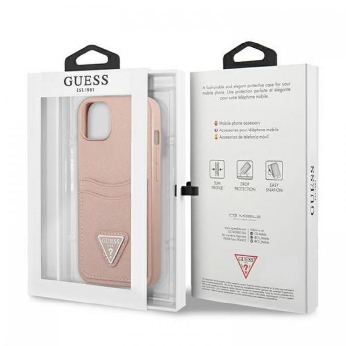 Guess - Guess iPhone Mini Skal Korthllare Saffiano Triangle Logo - Rosa