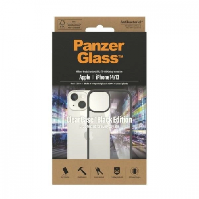 PanzerGlass - PanzerGlass iPhone 13/14/15 Mobilskal Antibacterial - Transparent/Svart