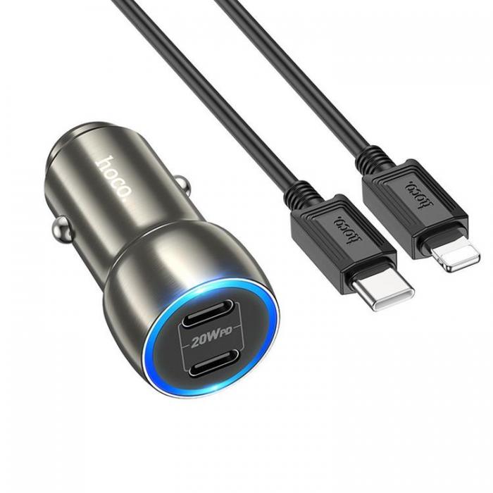 Hoco - Hoco Billaddare 40W 2xUSB-C + Kabel USB-C Till Lightning Z48 - Metallgr