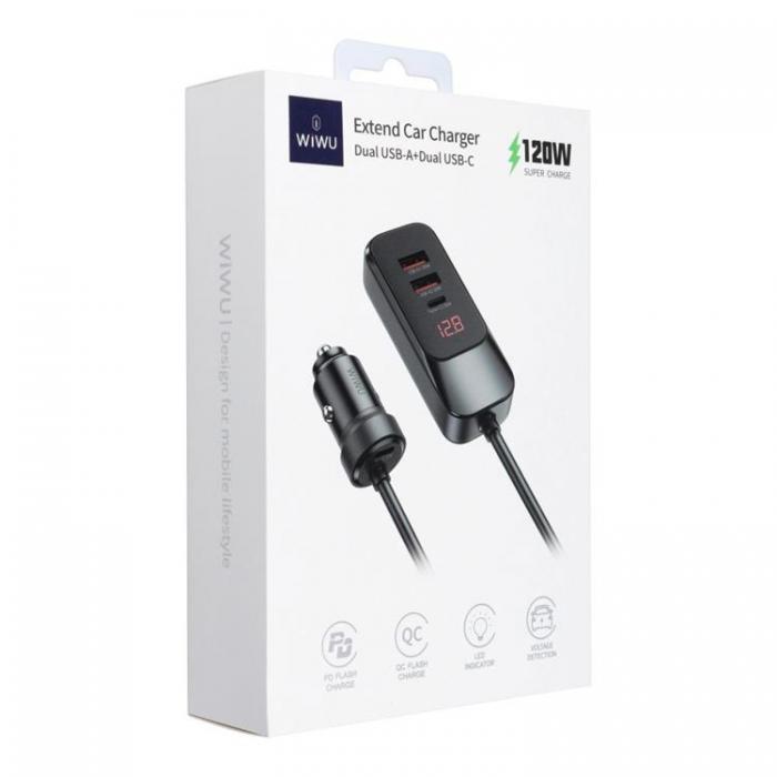 WIWU - WiWU Extend Billaddare 120W 1xUSB-C 2xUSB-A Wi-QC015 - Svart