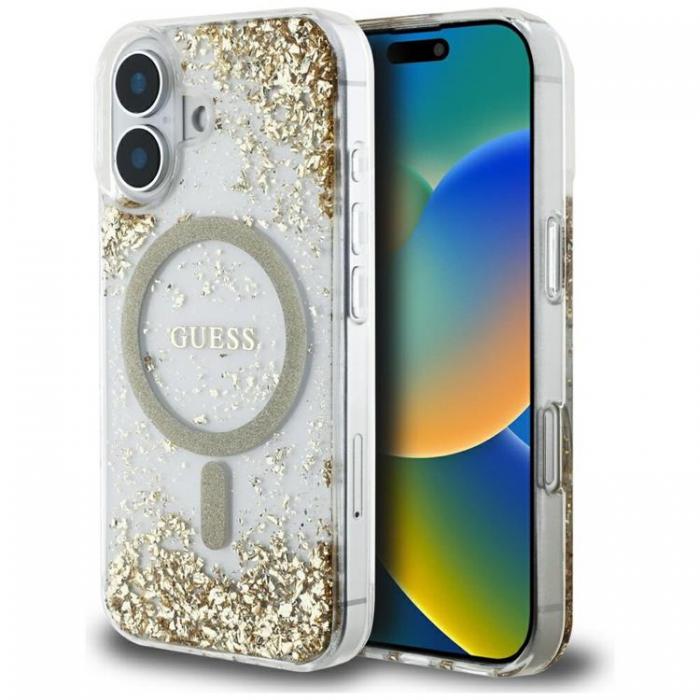 Guess - Guess iPhone 16 Mobilskal MagSafe HC Resin Bottom Glitter - Guld