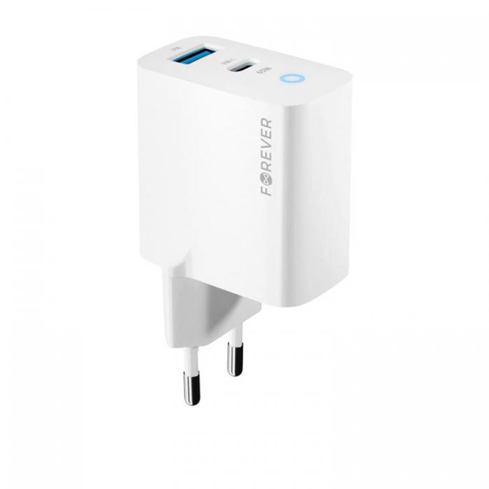 Forever - Forever GaN Vggladdare 1x USB-C 1x USB 65W TC-06-65AC - Vit