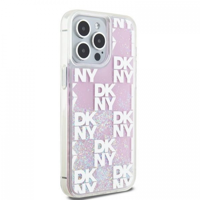 DKNY - DKNY iPhone 15 Pro Max Mobilskal Liquid Glitter Multi Logo - Rosa