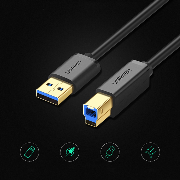 Ugreen - Ugreen USB-A 3.0 till USB-B 5Gbps 1m Skrivarkabel - Svart