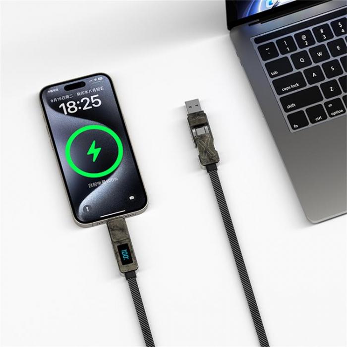 WIWU - WIWU USB/2x USB-C/Lightning 1.5m Kabel 100W X-serien - Svart