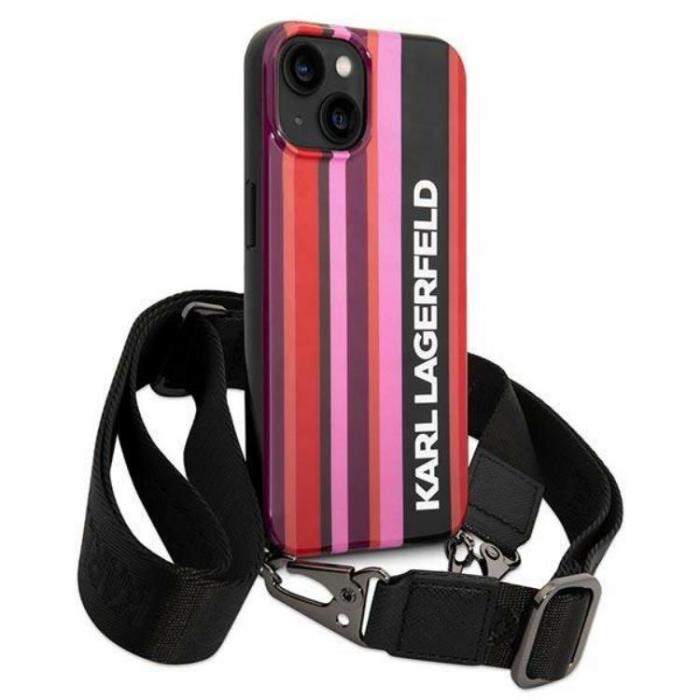 KARL LAGERFELD - Karl Lagerfeld iPhone 14 Skal med halsband Stripes Strap - Rosa