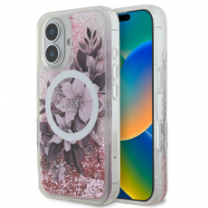 Guess - Guess iPhone 16 Mobilskal MagSafe Liquid Glitter Flower