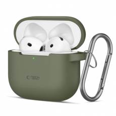 Tech-Protect - Tech-Protect Airpods 4 Skal Silikon Hook - Olive grön