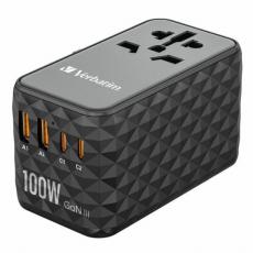 Verbatim - Verbatim Reseladdare GaN 100W PD 2xUSB-C 2xUSB-A EU/UK/US - Svart