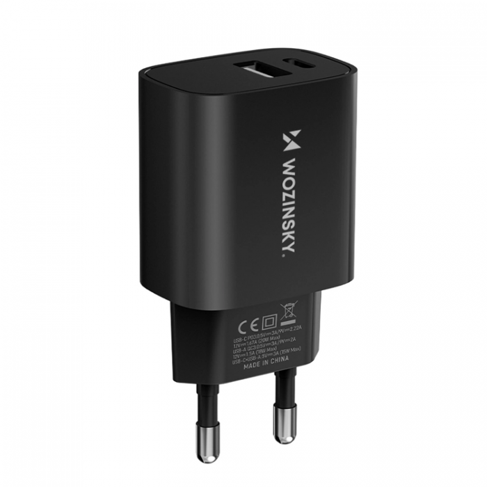 Wozinsky - Wozinsky USB-A USB-C 20W Vggladdare - Svart