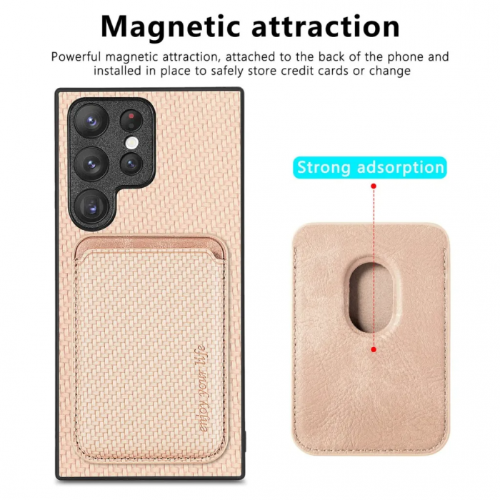 A-One Brand - Galaxy S23 Ultra Skal Korthllare Detachable - Sand Rosa