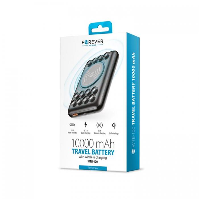 Forever - Forever Trdls Powerbank 10000 mAh 18W PD QC med Sugkoppar