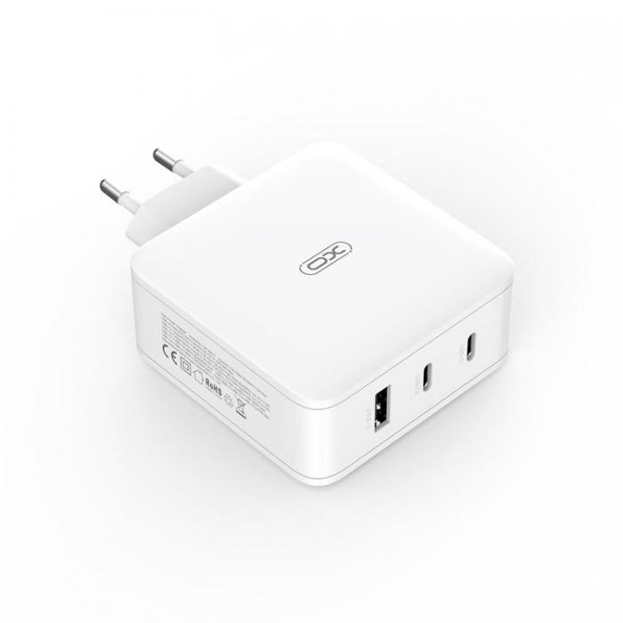 XO - XO Snabbladdare 100W 2x USB-C Till 1x USB CE14 PD 3.0 QC Vit