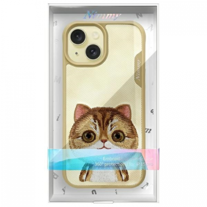 NIMMY - Nimmy iPhone 15 Mobilskal Big Eyed Pet 2.0 Cat - Khaki