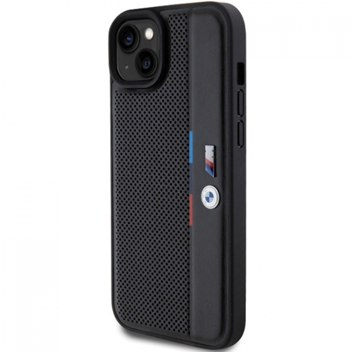 BMW - BMW iPhone 15/14 Plus Mobilskal Perforated Tricolor Line - Svart