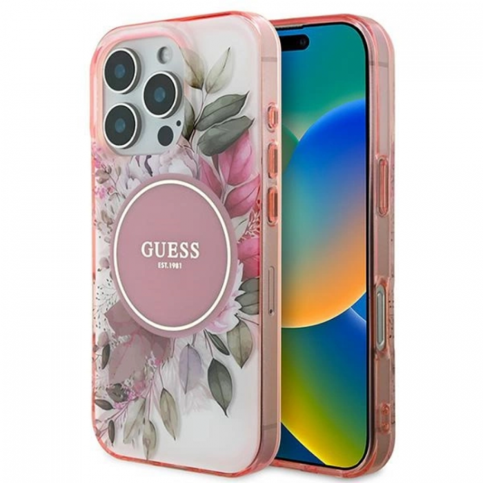 Guess - Guess iPhone 16 Pro Max Mobilskal MagSafe IML Flower & Tonal Circle