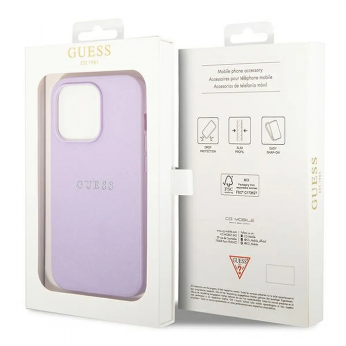 Guess - GUESS iPhone 14 Pro Skal Glitter Flakes Script Logo - Lila