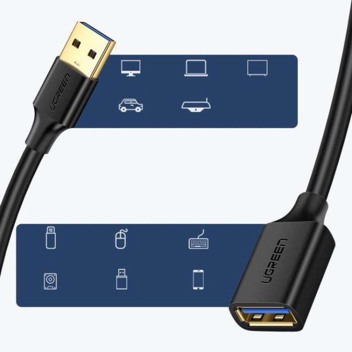 Ugreen - Ugreen Frlngning Kabel USB 3.0 Hona/USB 3.0 Hane 1m - Svart