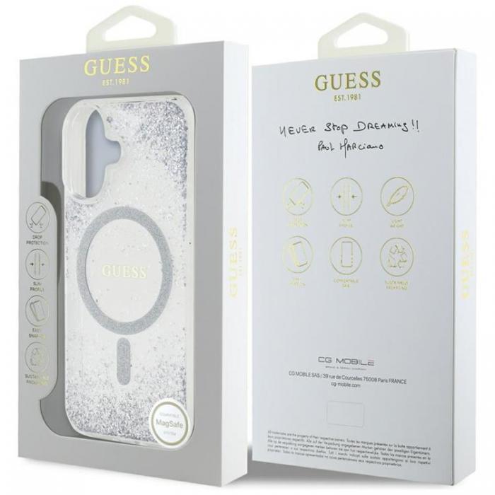 Guess - Guess iPhone 16 Mobilskal MagSafe HC Resin Bottom Glitter - Silver