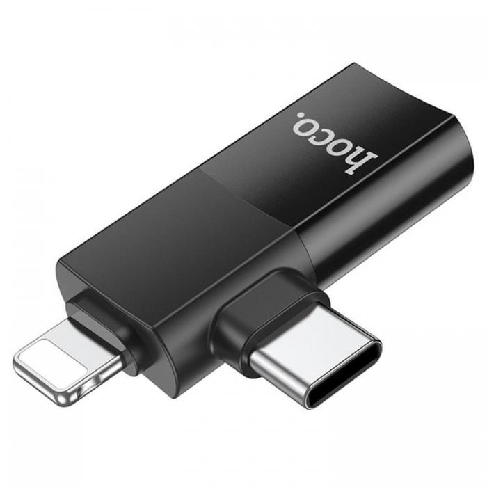 Hoco - Hoco 2in1 OTG Adapter Type-C/Lightning till USB-A UA17 - Svart