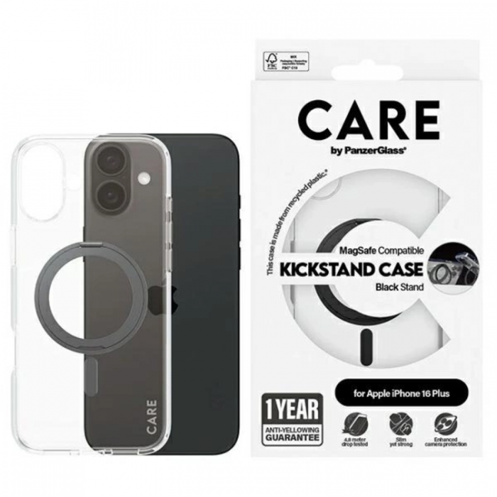 PanzerGlass - CARE By PanzerGlass iPhone 16 Plus Mobilskal MagSafe Kickstand - Svart