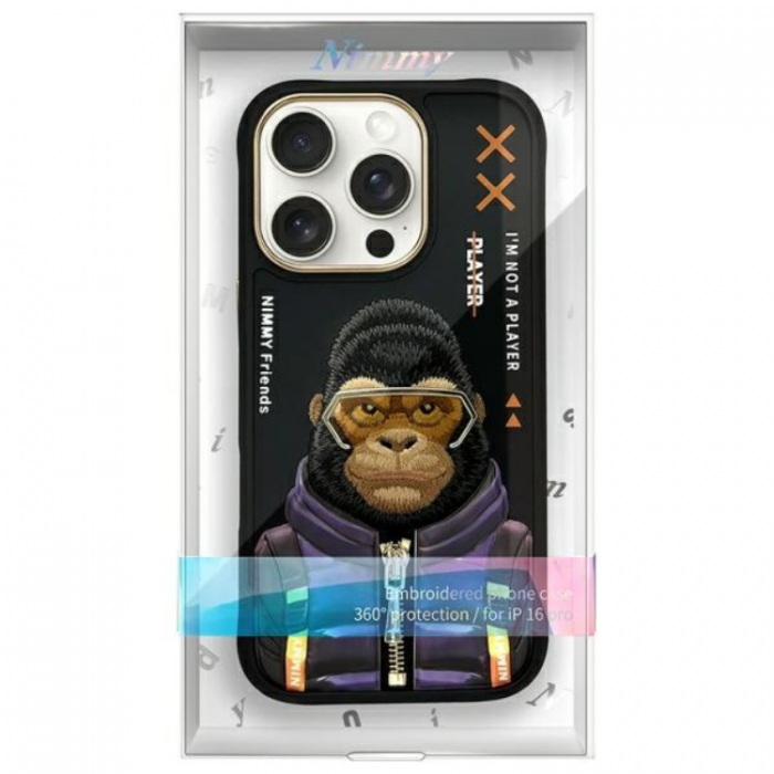 NIMMY - Nimmy iPhone 16 Pro Mobilskal Cool & Cute 2.0 Monkey - Svart