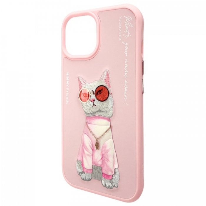 NIMMY - Nimmy iPhone 15 Mobilskal Glasses Cool Cat - Rosa