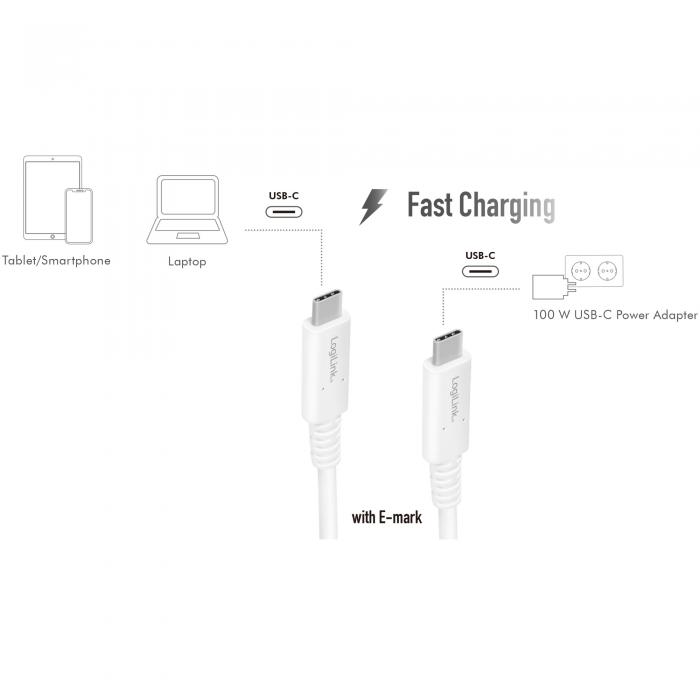 LogiLink - LOGILINK Gen3 USB-C till USB-C 40Gbps 100W 0.8m - Vit