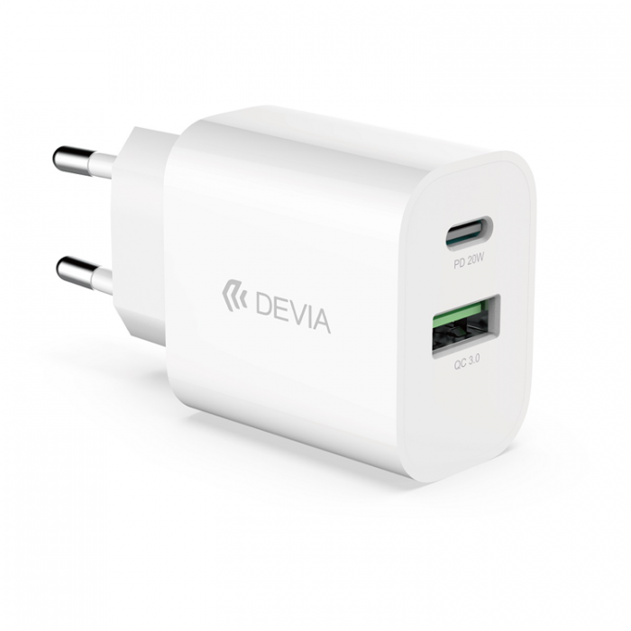 Devia - Devia Vggladdare 20W 1xUSB-C 1xUSB Smart - Vit