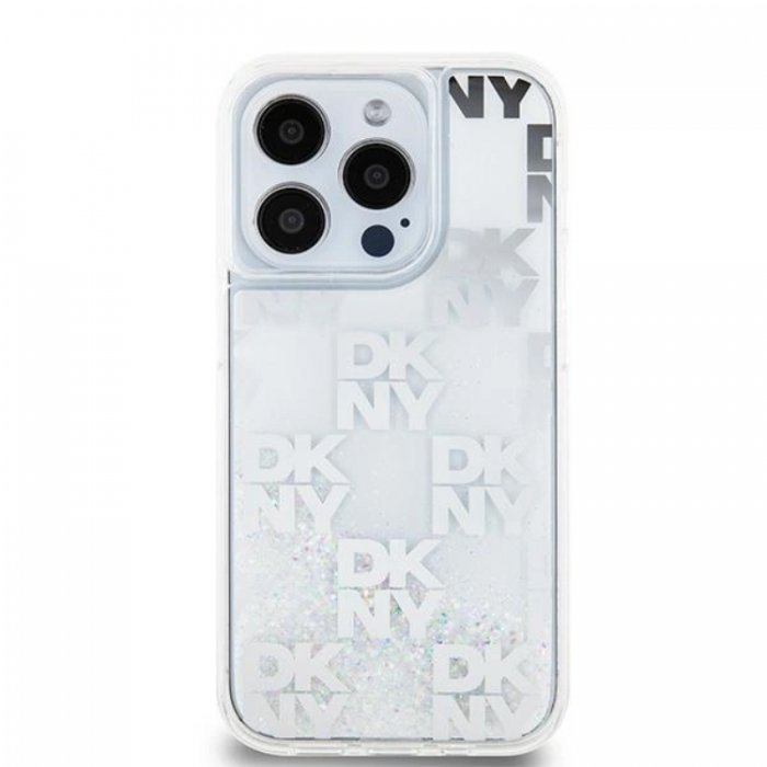 DKNY - DKNY iPhone 15 Pro Mobilskal Liquid Glitter Multi Logo - Vit