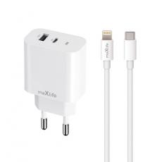 Maxlife - Maxlife Väggladdare USB/USB-C 20W med Lightning Kabel PD QC