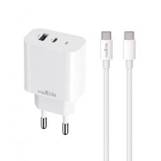 Maxlife - Maxlife Väggladdare USB/USB-C 20W med USB-C/USB-C Kabel QC PD