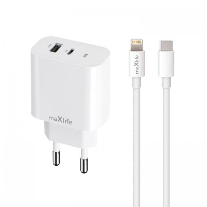 Maxlife - Maxlife Vggladdare USB/USB-C 20W med Lightning Kabel PD QC