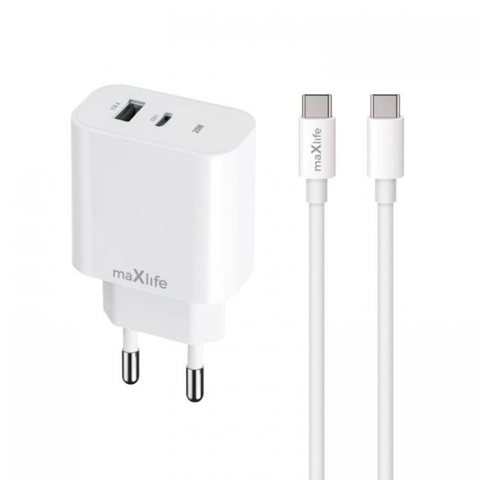 Maxlife - Maxlife Vggladdare USB/USB-C 20W med USB-C/USB-C Kabel QC PD