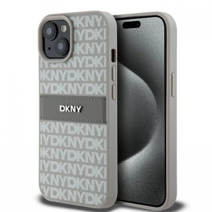 DKNY - DKNY iPhone 15/14 Plus Mobilskal Lder Mono Stripe & Metal Logo