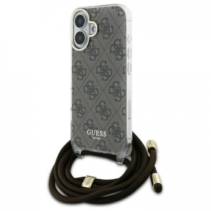 Guess - Guess iPhone 16 Mobilskal Crossbody Cord 4G Print - Brun