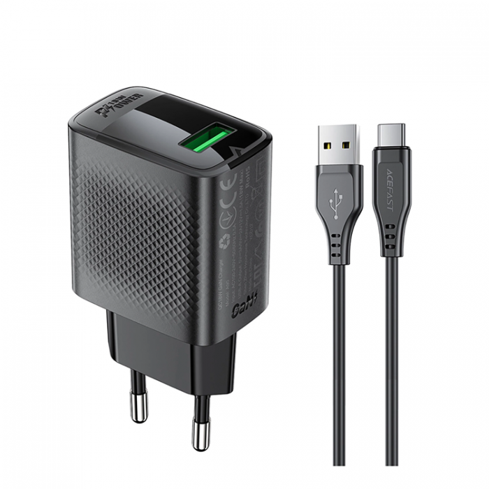 Acefast - Acefast Vggladdare 18W A90 GaN USB-A QC USB-A/USB-C Kabel