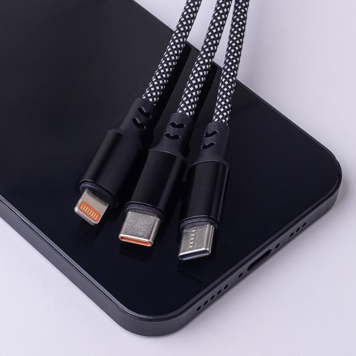 Maxlife - Maxlife 3in1 USB-C/USB-A till 2xUSB-C/Lightning 66W 1m Kabel - Svart