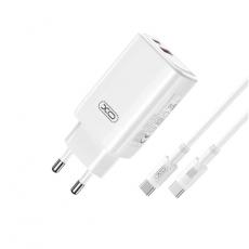 XO - XO Väggladdare USB/USB-C 65W med USB-C/USB-C Kabel PD - Vit