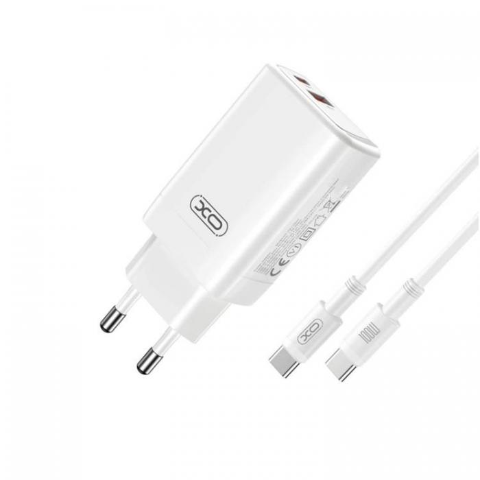 XO - XO Vggladdare USB/USB-C 65W med USB-C/USB-C Kabel PD - Vit