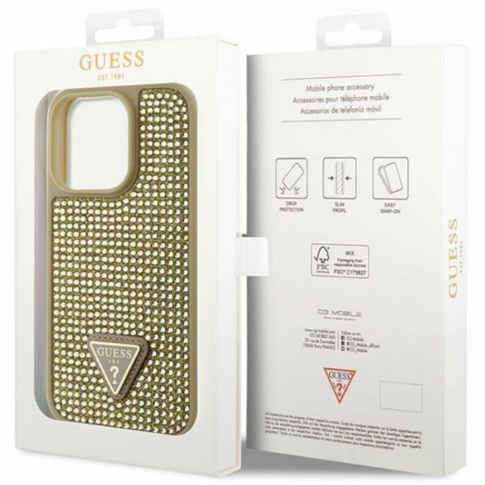 Guess - Guess iPhone 14 Pro Mobilskal Rhinestone Triangle - Guld