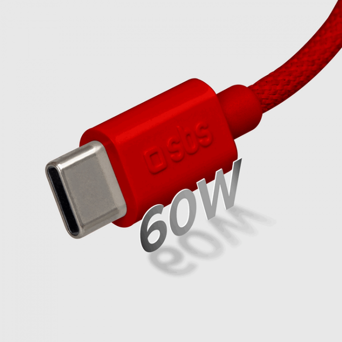 SBS - SBS USB-C - USB-C Kabel 1.5m 60W Braided - Rd