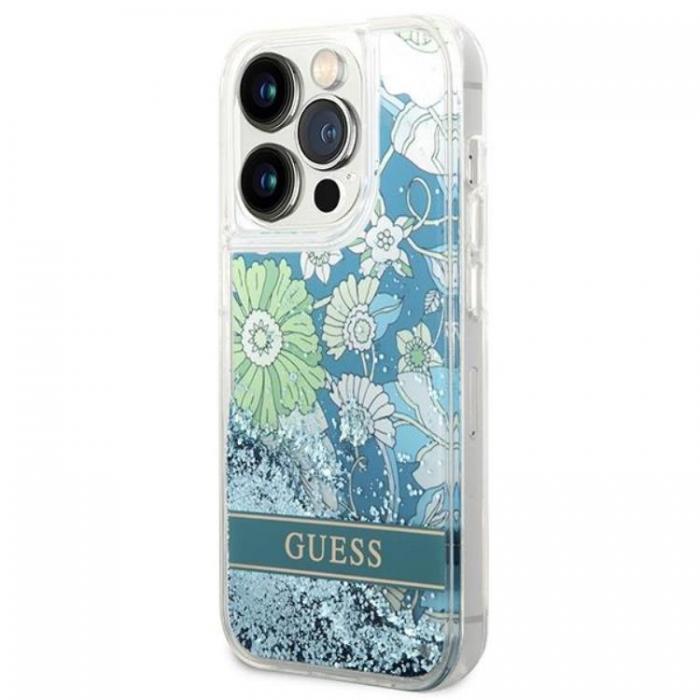 Guess - GUESS iPhone 14 Pro Skal Flower Liquid Glitter - Grn