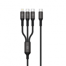 Forever - Forever 3in1 USB-C/2x USB-C/Lightning Kabel 1.2m 60W - Svart