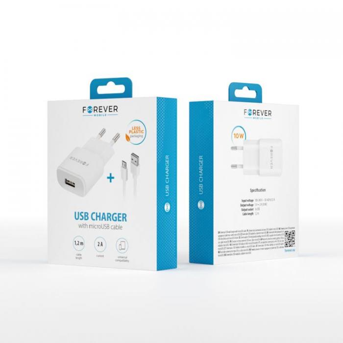 Forever - Forever Vggladdare MicroUSB 2A med Kabel - Vit