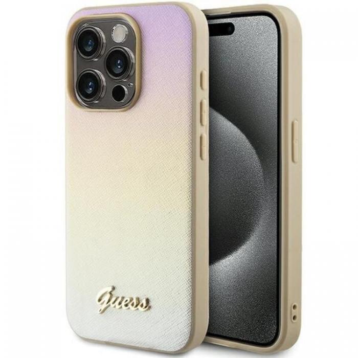 Guess - Guess iPhone 14 Pro Mobilskal Saffiano Iridescent Script - Guld