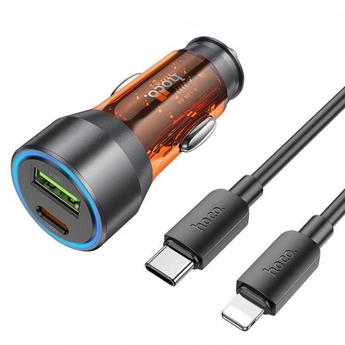 Hoco - Hoco Billaddare 43W USB-A/Typ-C + Kabel Type-C Till Lightning - Orange